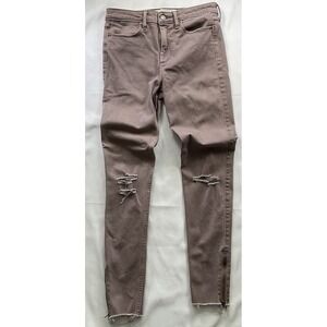 Abercrombie Fitch 4R 27X29 Super Skinny High Rise Jean Brown Ankle Zip Raw Hem